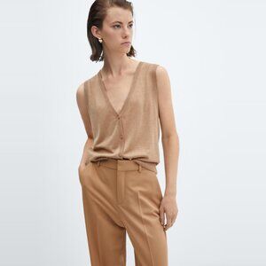 Mango Brown V-Neck Sleeveless Top Fine-knit gilet